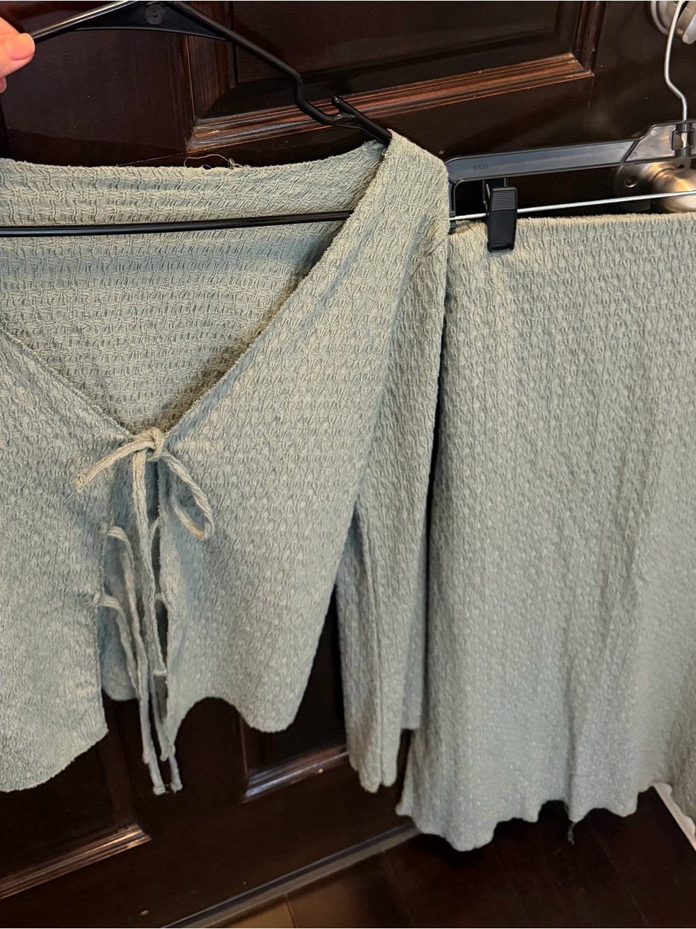 Soft Knit Tie-Front Lounge Top and Skirt Set - Sage Green